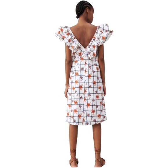 Zara CottageCore Mixed Print Floral Grid Ruffle Sleeve Midi Dress Size S… - Picture 7 of 8